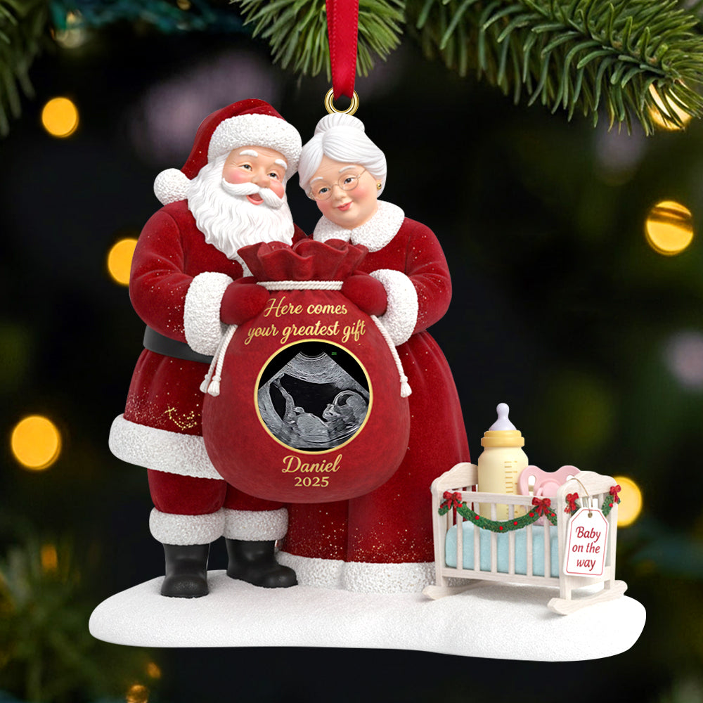 Santa Claus Custom Photo Gifts For Pregnancy Christmas Ornament - Funny Christmas Ornament Gift