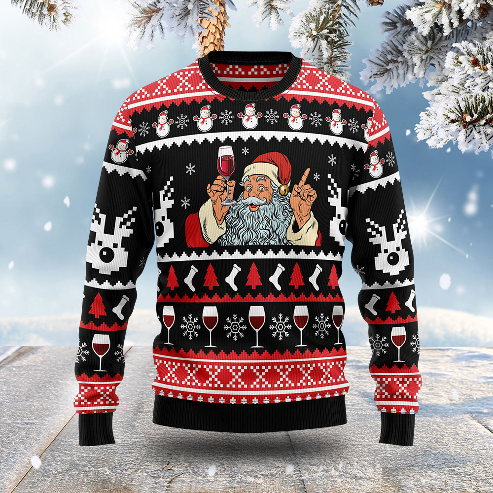 Santa Claus Drinking Ugly Christmas Sweater Holiday Apparel Funny Xmas Jumper