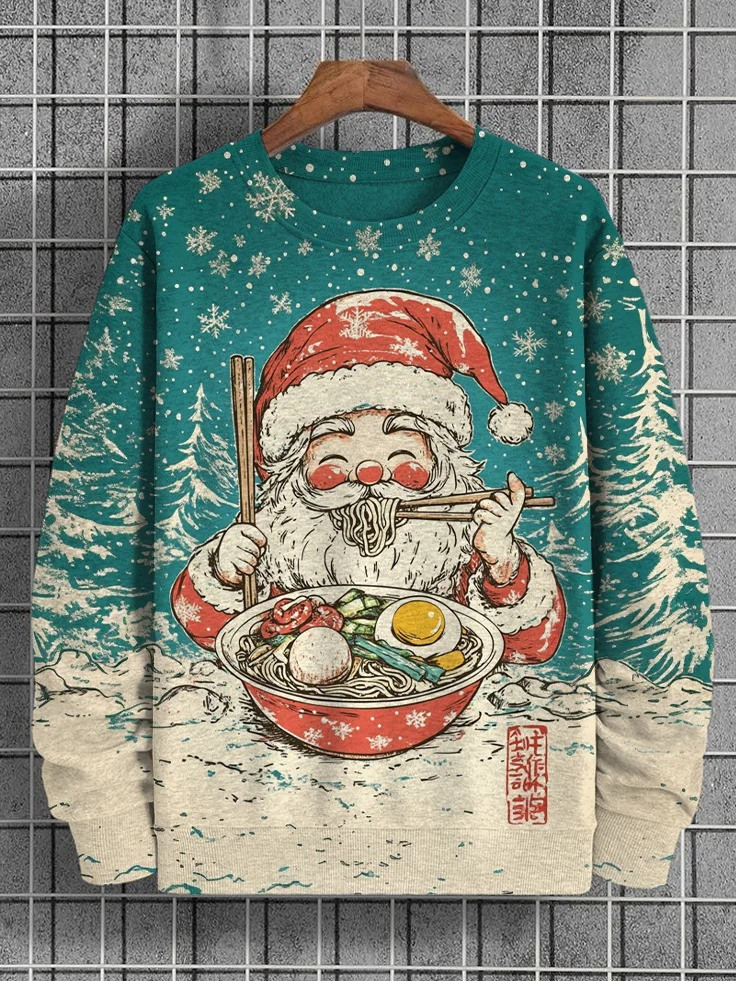 Santa Claus Eating Ramen Christmas Holiday Sweatshirt Cute Clothes Christmas Gifts For Her