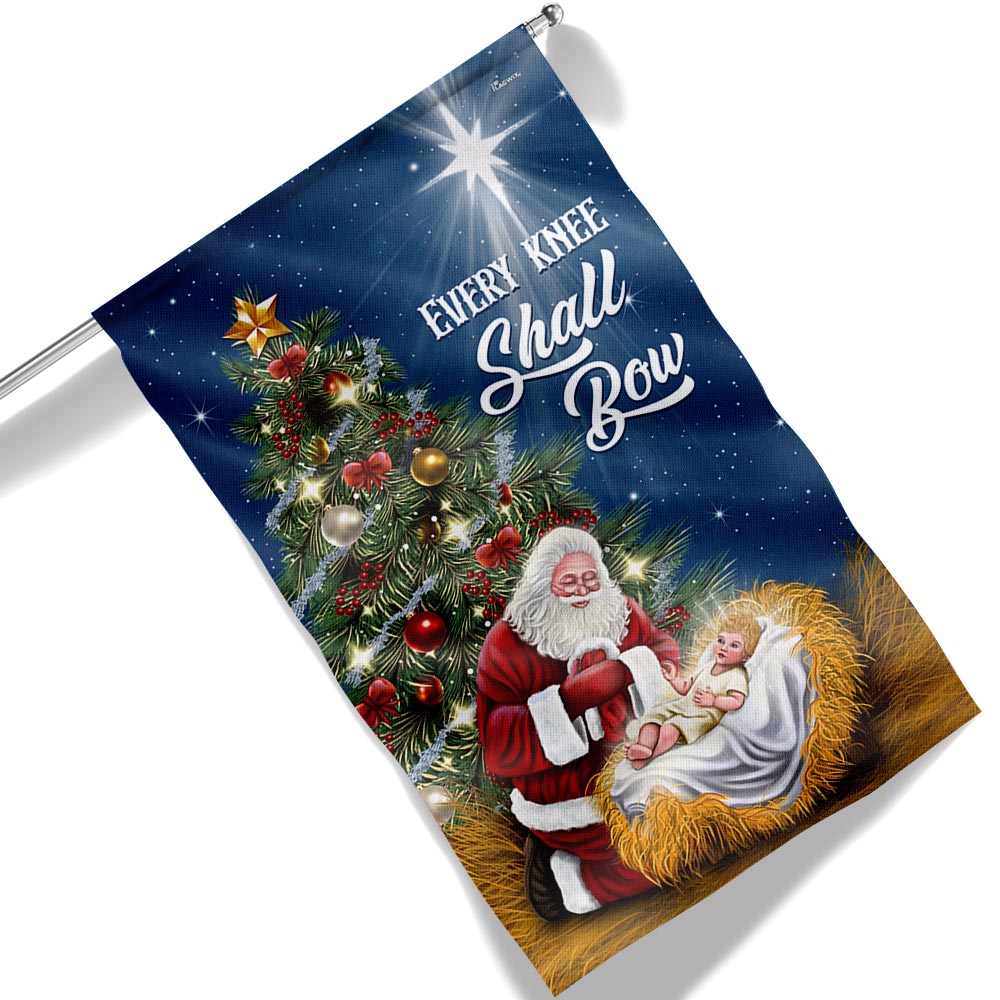 Santa Claus Every Knee Shall Bow Baby Jesus Christmas Flag