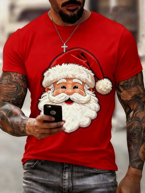 Santa Claus Face T-Shirt Funny Cartoon Holiday Tee Christmas Gift for Men and Friends