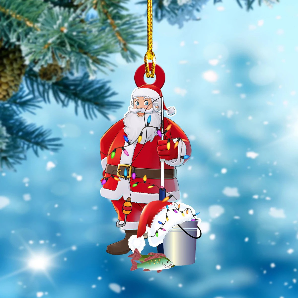 Santa Claus Fishing Ornament 2024 Fishing Ornaments For Christmas Tree