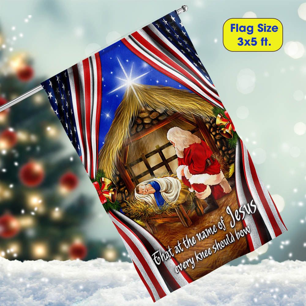 Santa Claus Flag That At The Name Of Jesus Every Knee Should Bow Flag