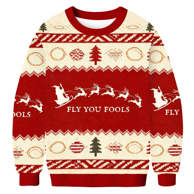 Santa Claus Fly You Fools Funny Christmas Ugly Sweater Christmas Clothing Cool Xmas Presents