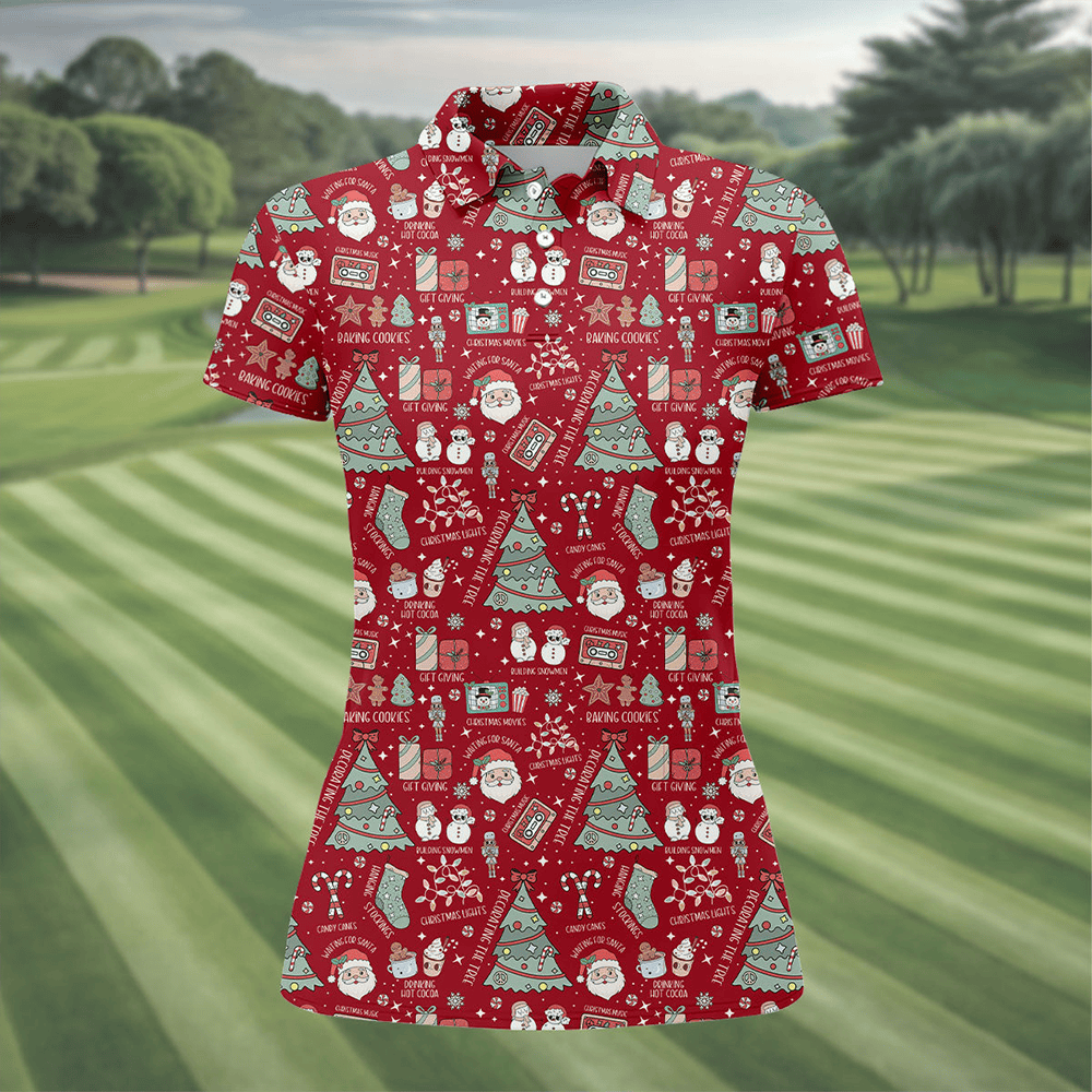 Santa Claus Gifts Christmas Polo Shirt Festive Clothing Golf Shirt Xmas Gift For Golfers