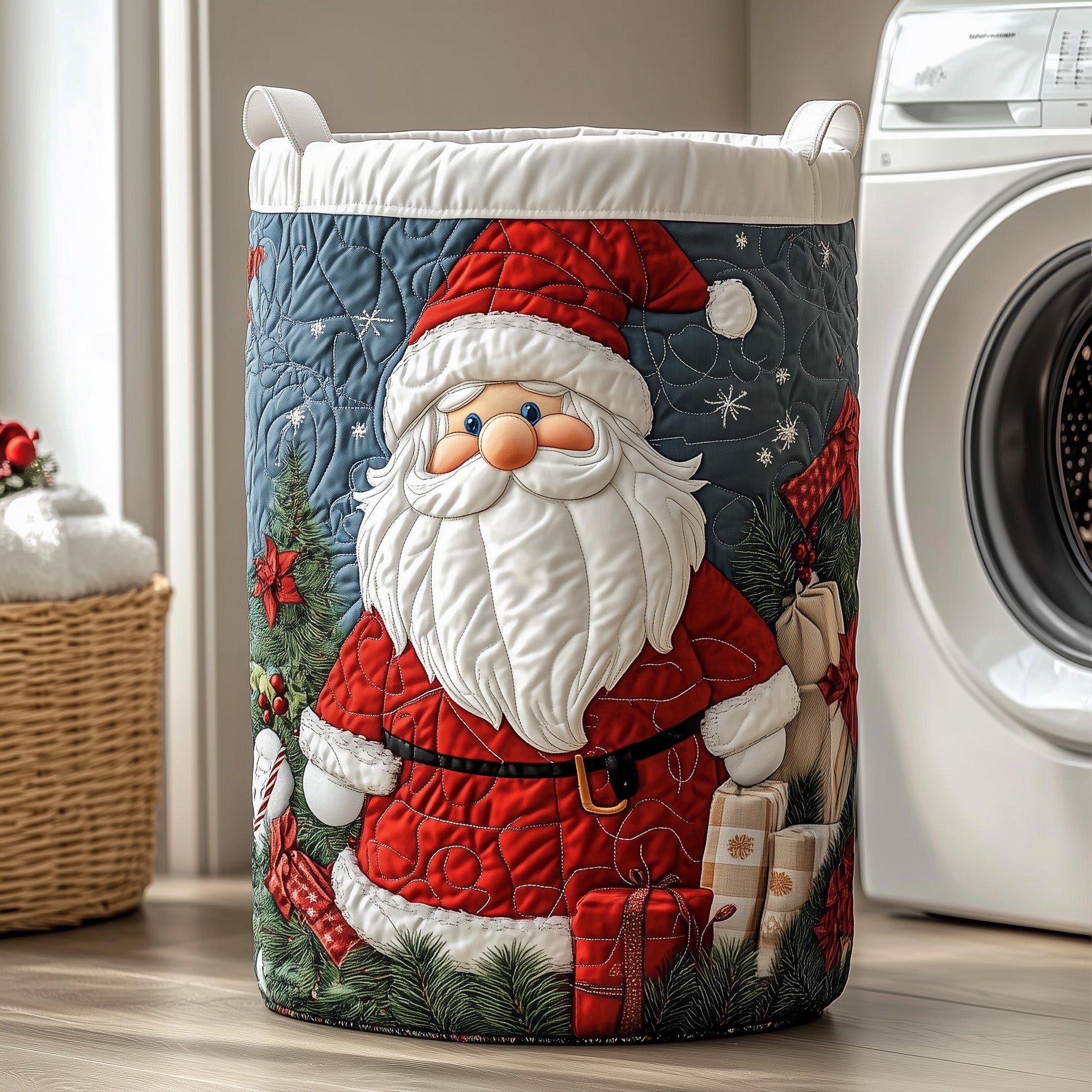 Santa Claus Gnome Quilted Laundry Basket Gifts For Snowman Lovers