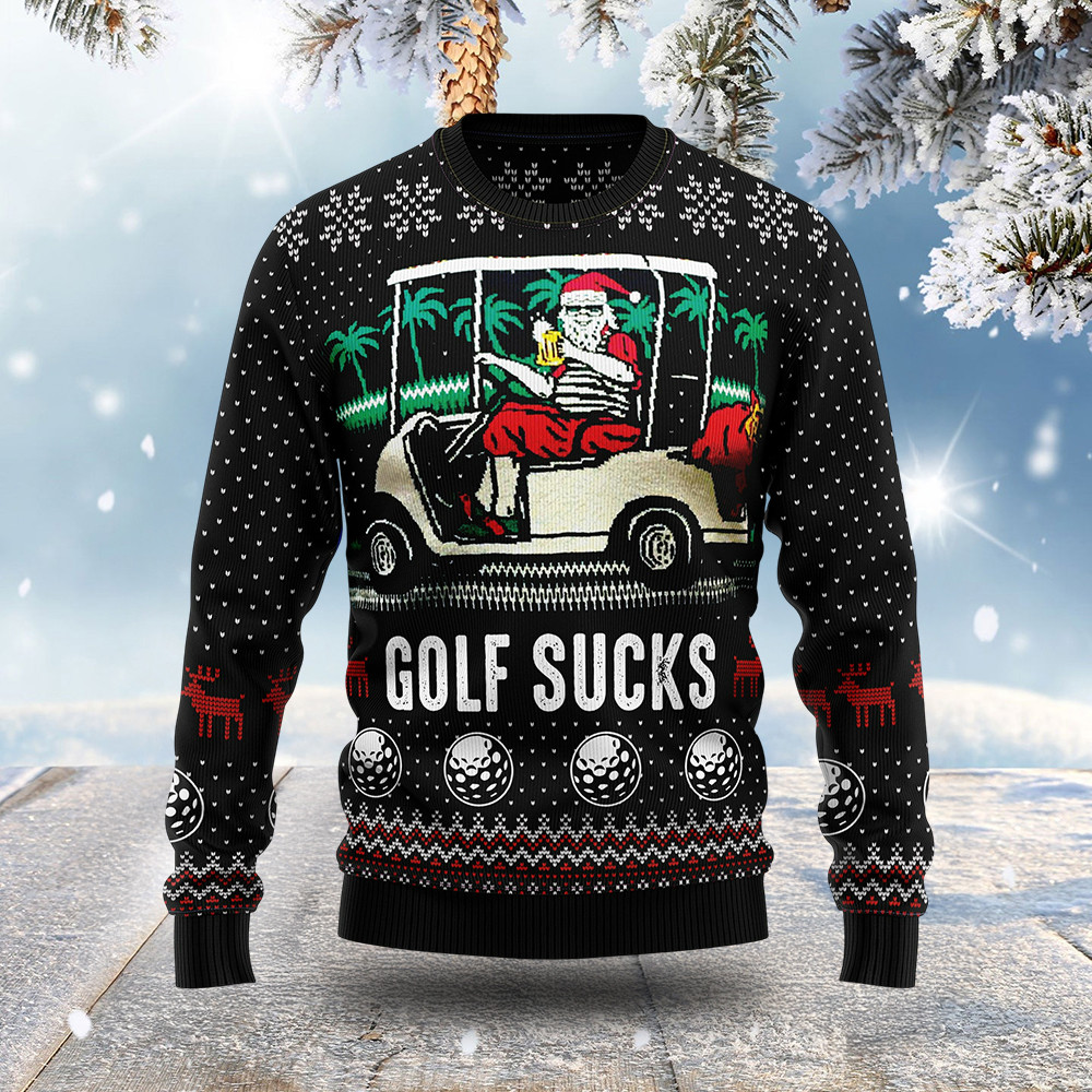Santa Claus Golf Sucks Ugly Christmas Sweater Winter Clothing Xmas Gifts For Him