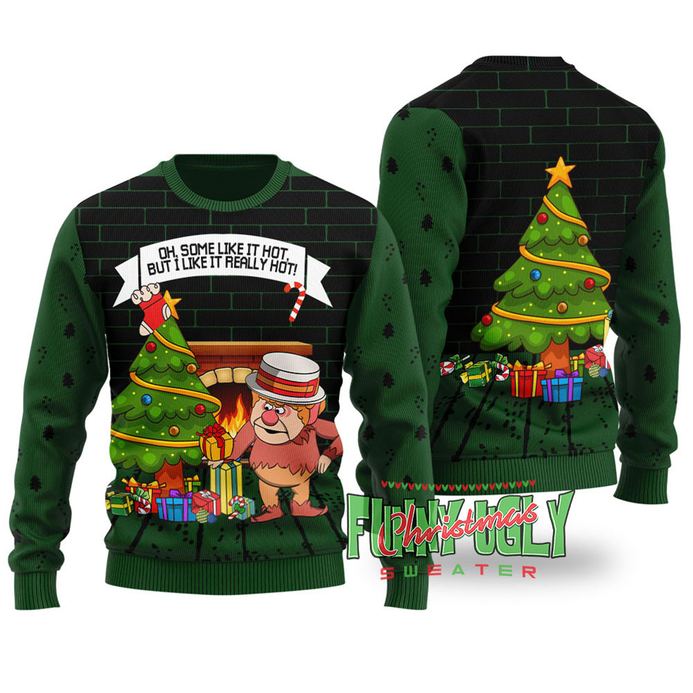 Santa Claus Heat Miser Funny Christmas Sweater Forest Green Cozy Christmas Sweater for Holiday Season