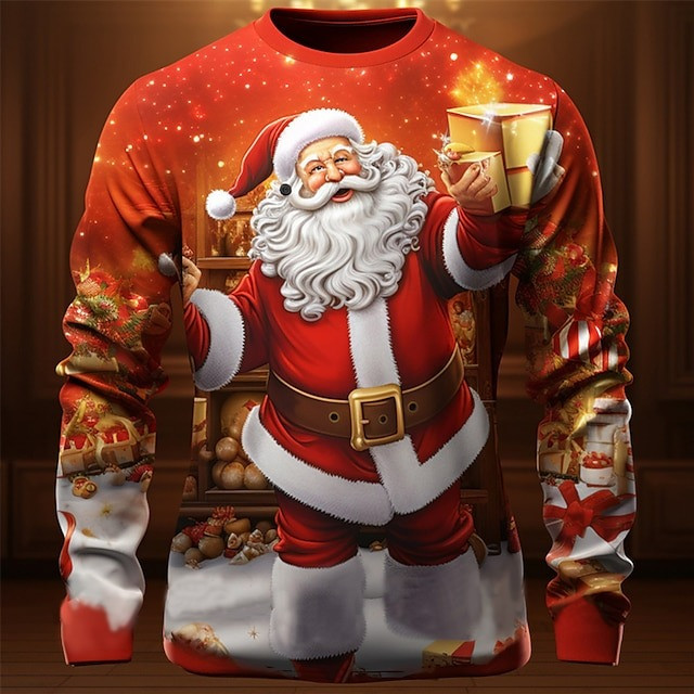 Santa Claus Holding Gift Christmas Holiday Sweatshirt Cute Festive Party Gift For Friends