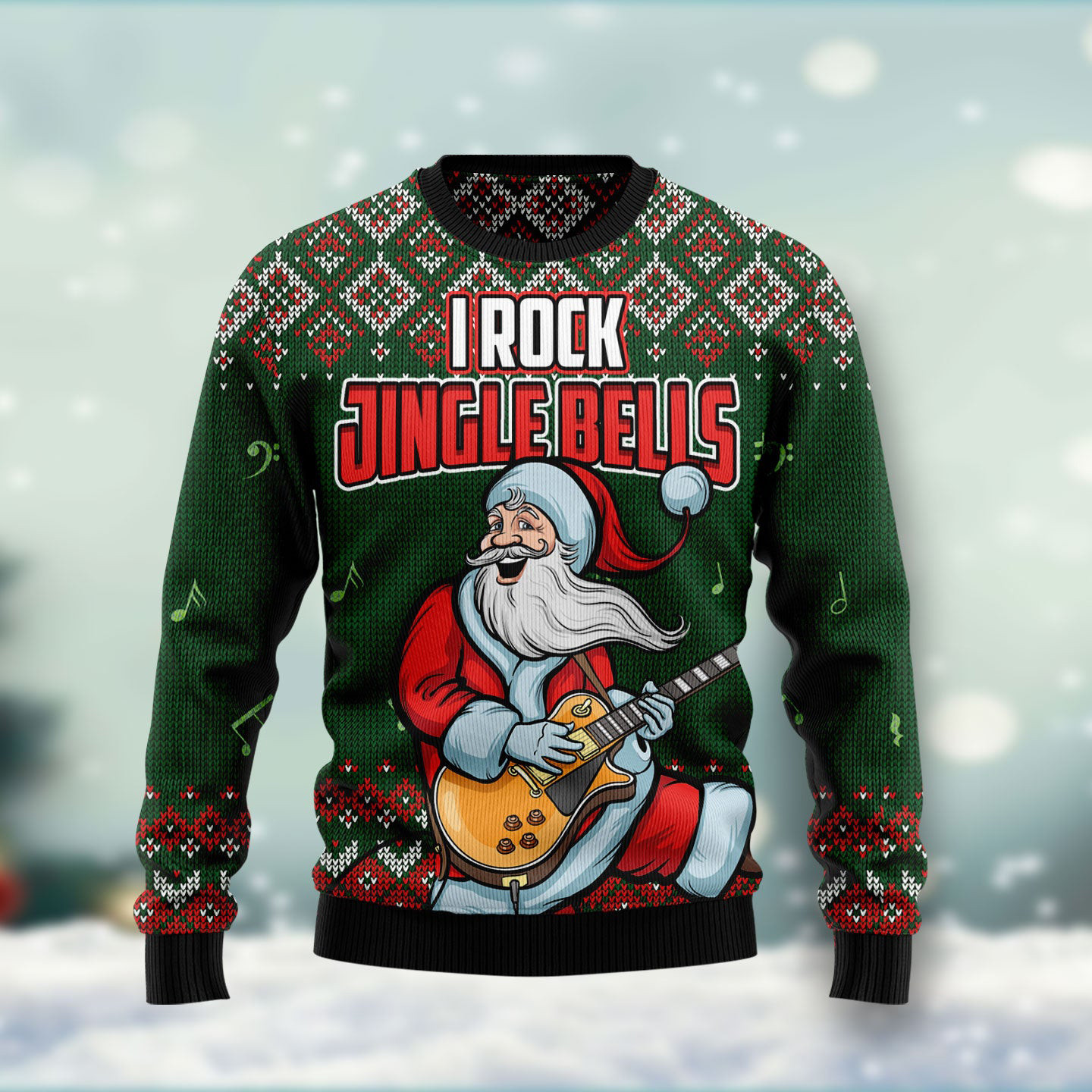 Santa Claus I Rock Jingle Bells Ugly Christmas Sweater Funny Xmas Jumper