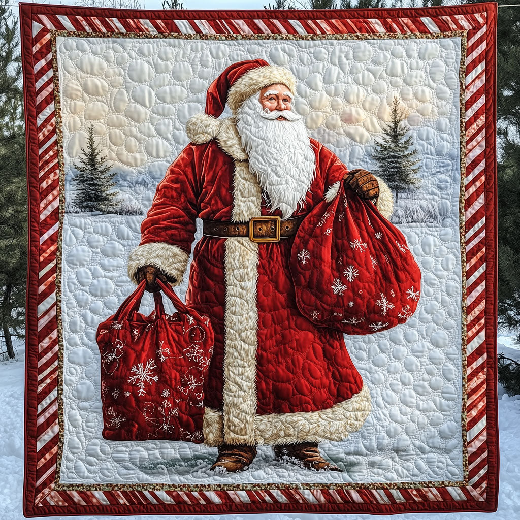 Santa Claus In Classic Red Robe Quilt Premium Quilt Blanket for Family and Guests