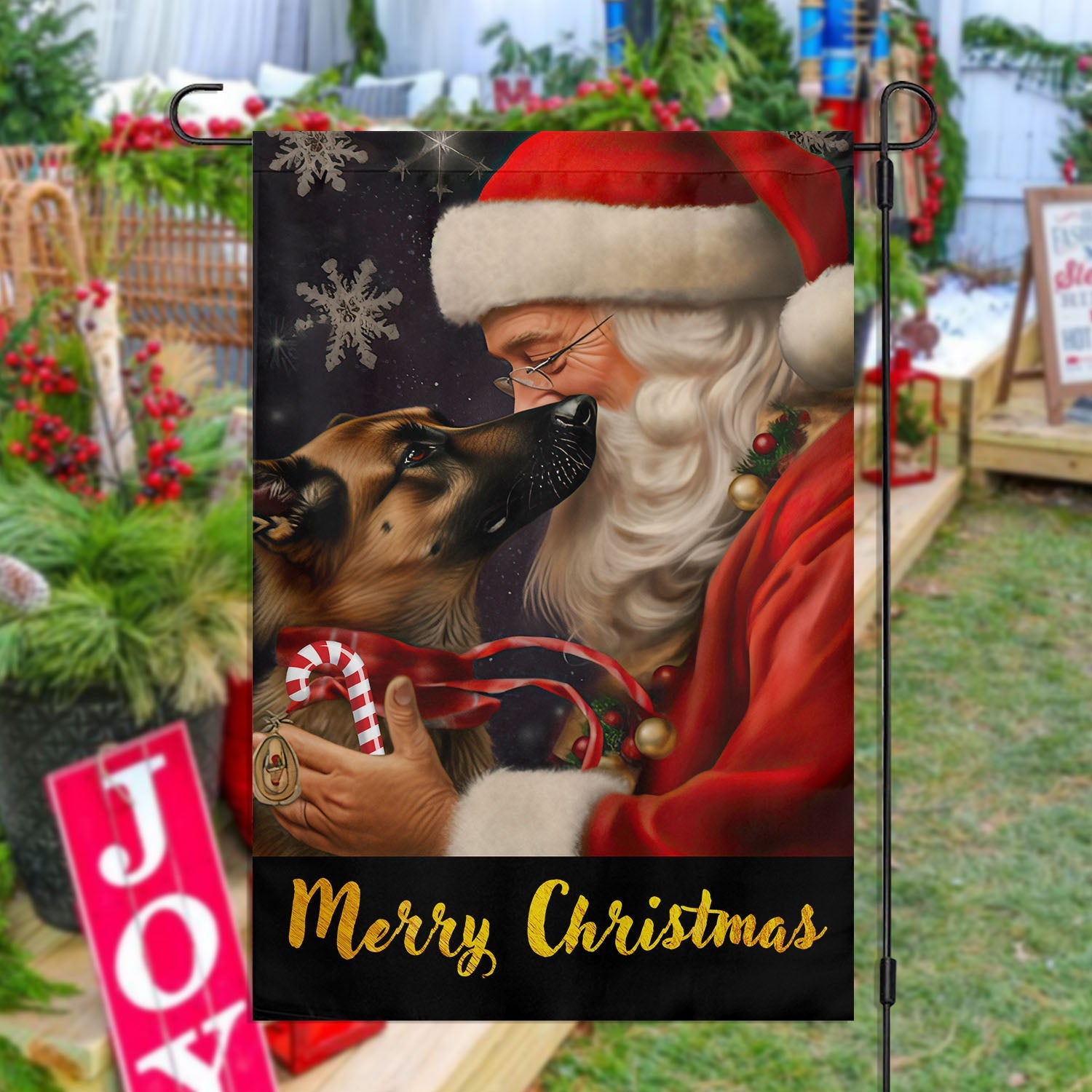 Santa Claus Is Cuddling The Dog Xmas Flag House Decor Christmas Flag Gift For Dog Lovers