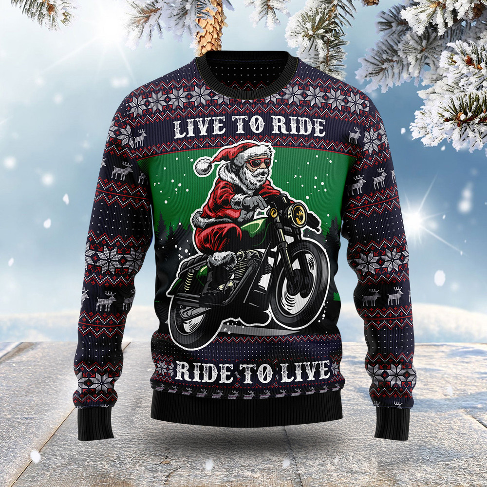 Santa Claus Live To Ride Ugly Christmas Sweater Holiday Clothing Christmas Gifts For Men