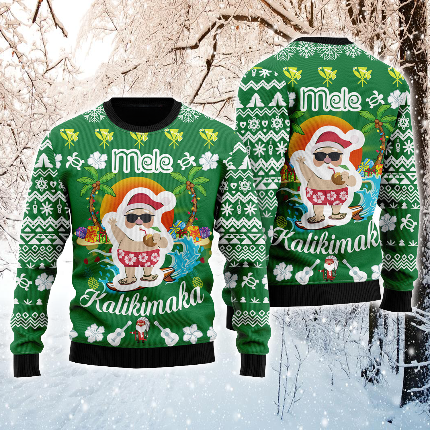 Santa Claus Mele Kalikimaka Ugly Holiday Jumper Funny Festival Sweaters Hawaii Gifts