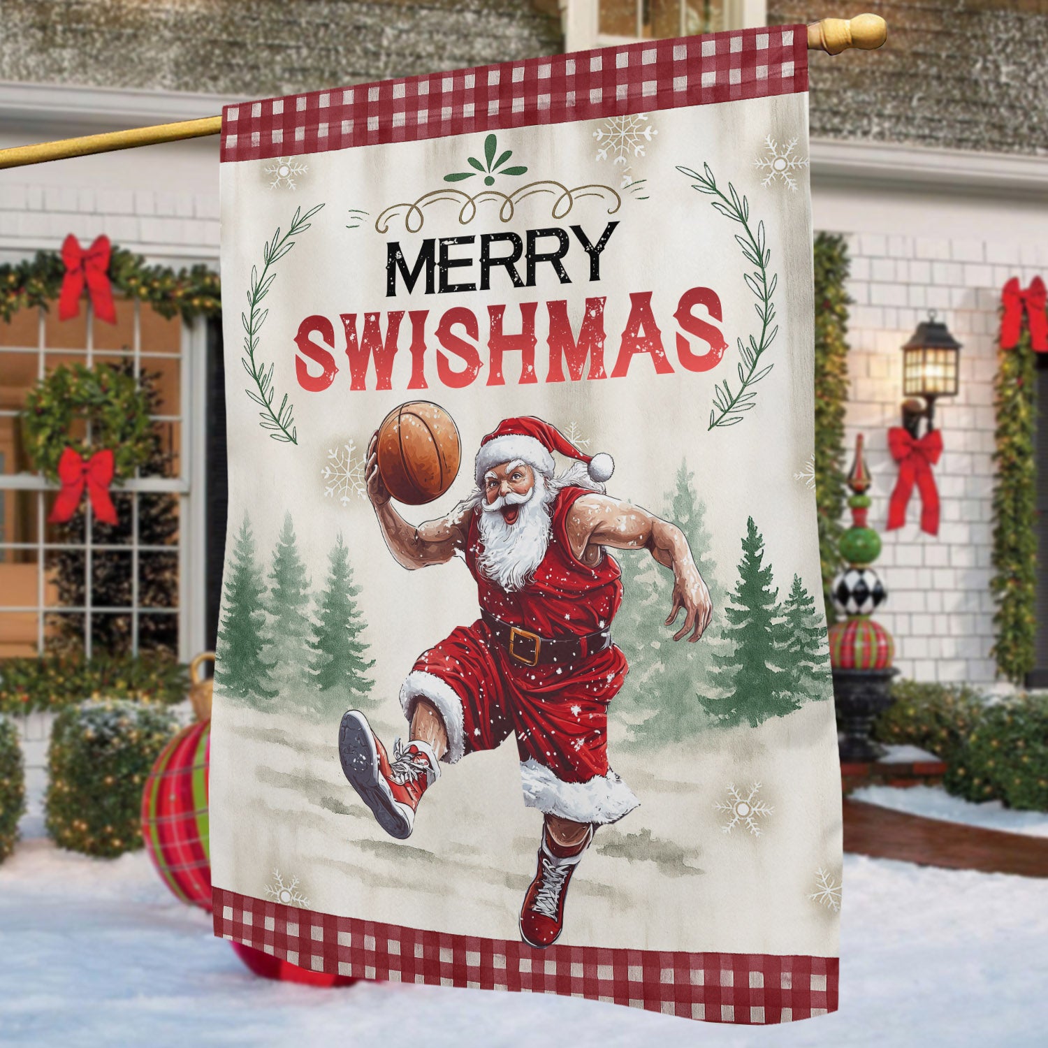 Santa Claus Merry Christmas Flag Happy Christmas Xmas Gift For Basketball Lovers