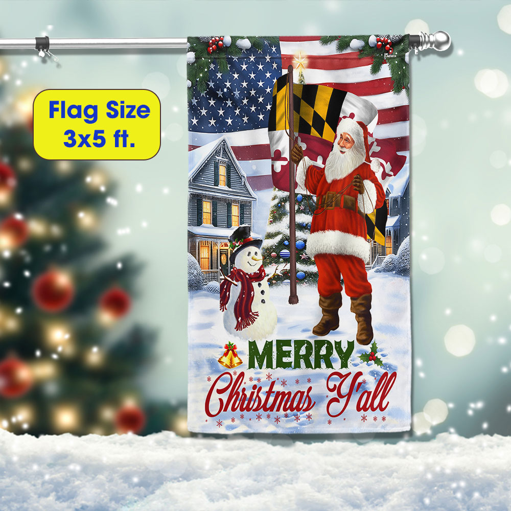 Santa Claus Merry Christmas Y All American Maryland Flag