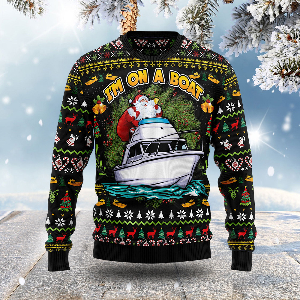 Santa Claus On A Boat Ugly Christmas Sweater Winter Clothing Funny Christmas Jumper