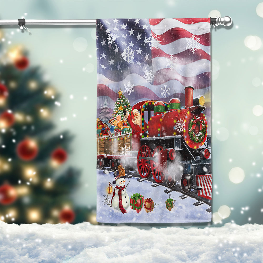 Santa Claus On The Christmas Train American Flag