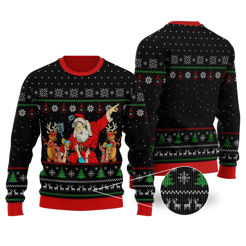 Santa Claus Party Ugly Christmas Sweater Black Trendy Winter Sweatshirt for Cozy Moments