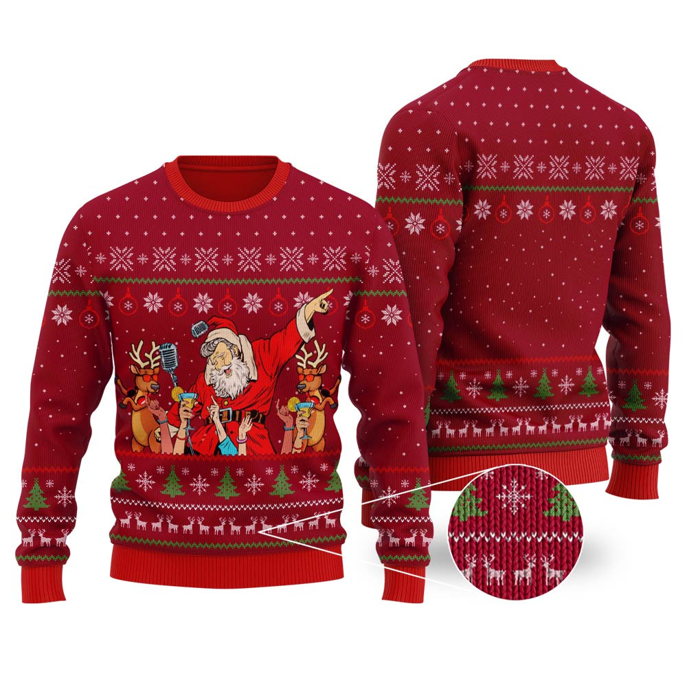 Santa Claus Party Ugly Christmas Sweater Cardinal Red Funny Holiday Sweater for Family Gatherings