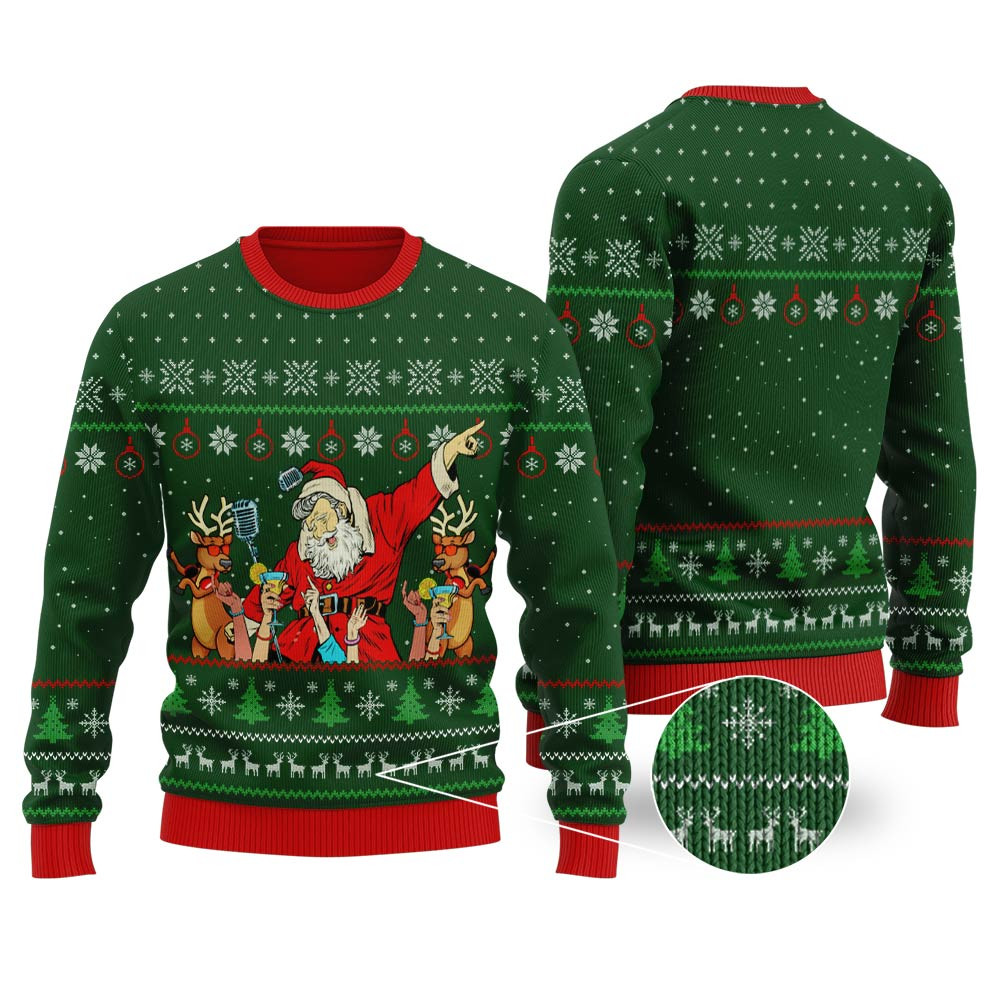 Santa Claus Party Ugly Christmas Sweater Forest Green Trendy Winter Sweatshirt for Cozy Moments