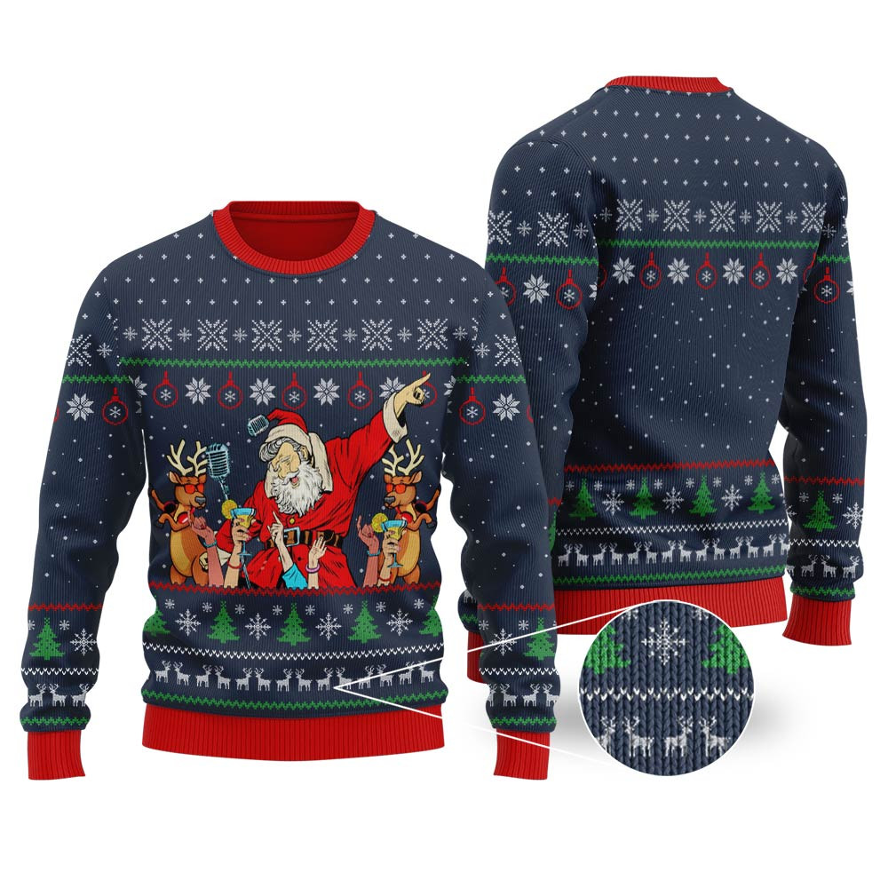 Santa Claus Party Ugly Christmas Sweater Navy Exclusive Holiday Sweater Merch for Gift Giving