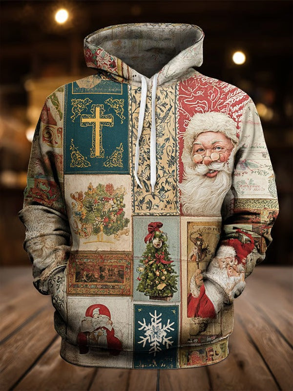 Santa Claus Pine Tree Christmas Holiday Hoodie Cross Christian Religious Clothes Gift Ideas