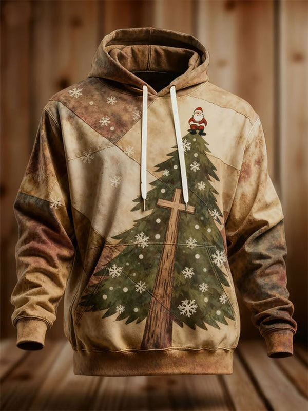 Santa Claus Pine Tree Christmas Hoodie Snowflake Cross Religious Clothes Holiday Gift Ideas