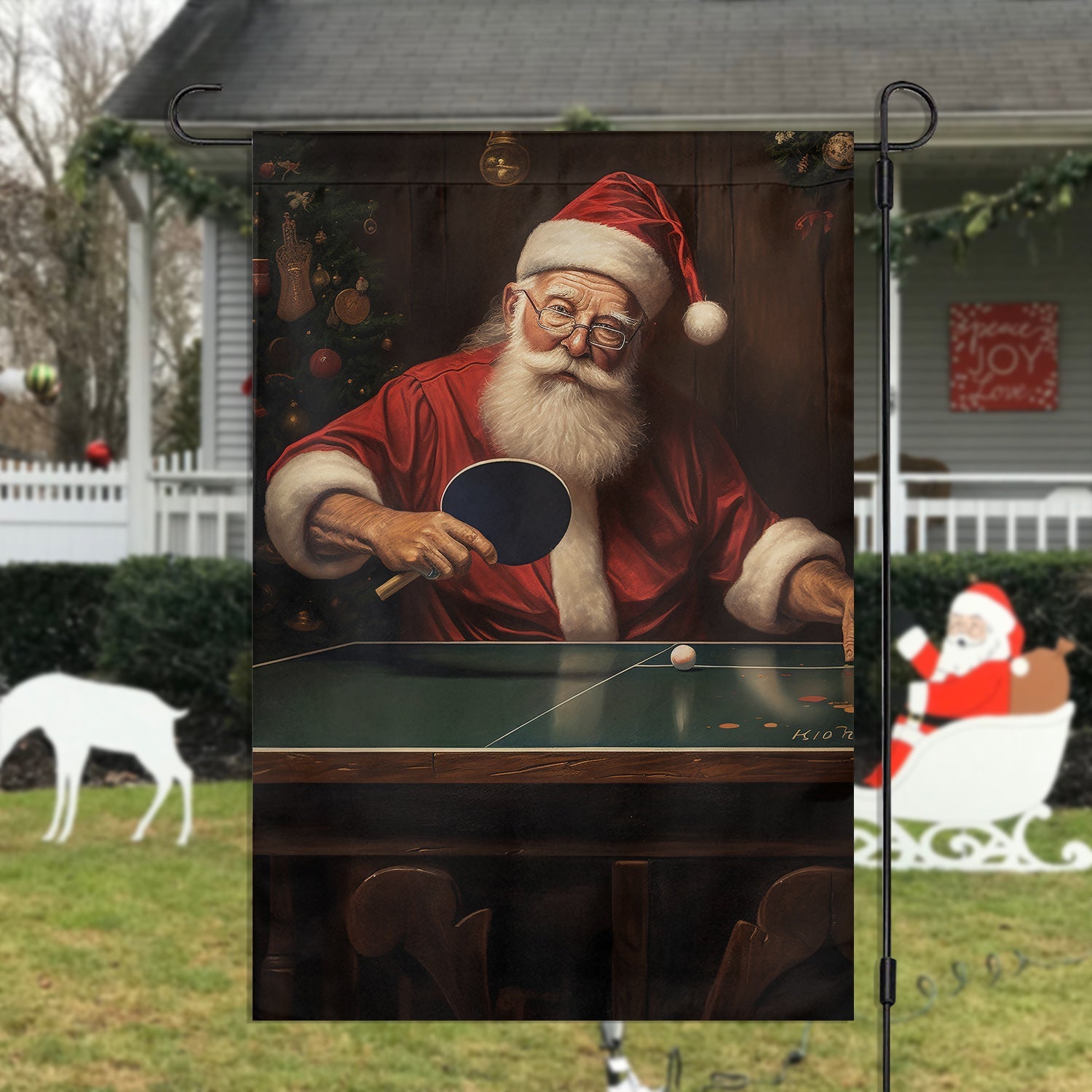 Santa Claus Ping Pong Challenge Christmas Flag Christmas Holiday Xmas Gifts For Outdoor Decor