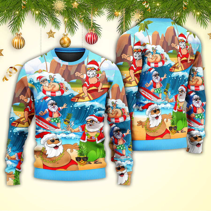 Santa Claus Play On The Beach Ugly Christmas Sweater Winter Clothes Beach Vacation Gift Ideas