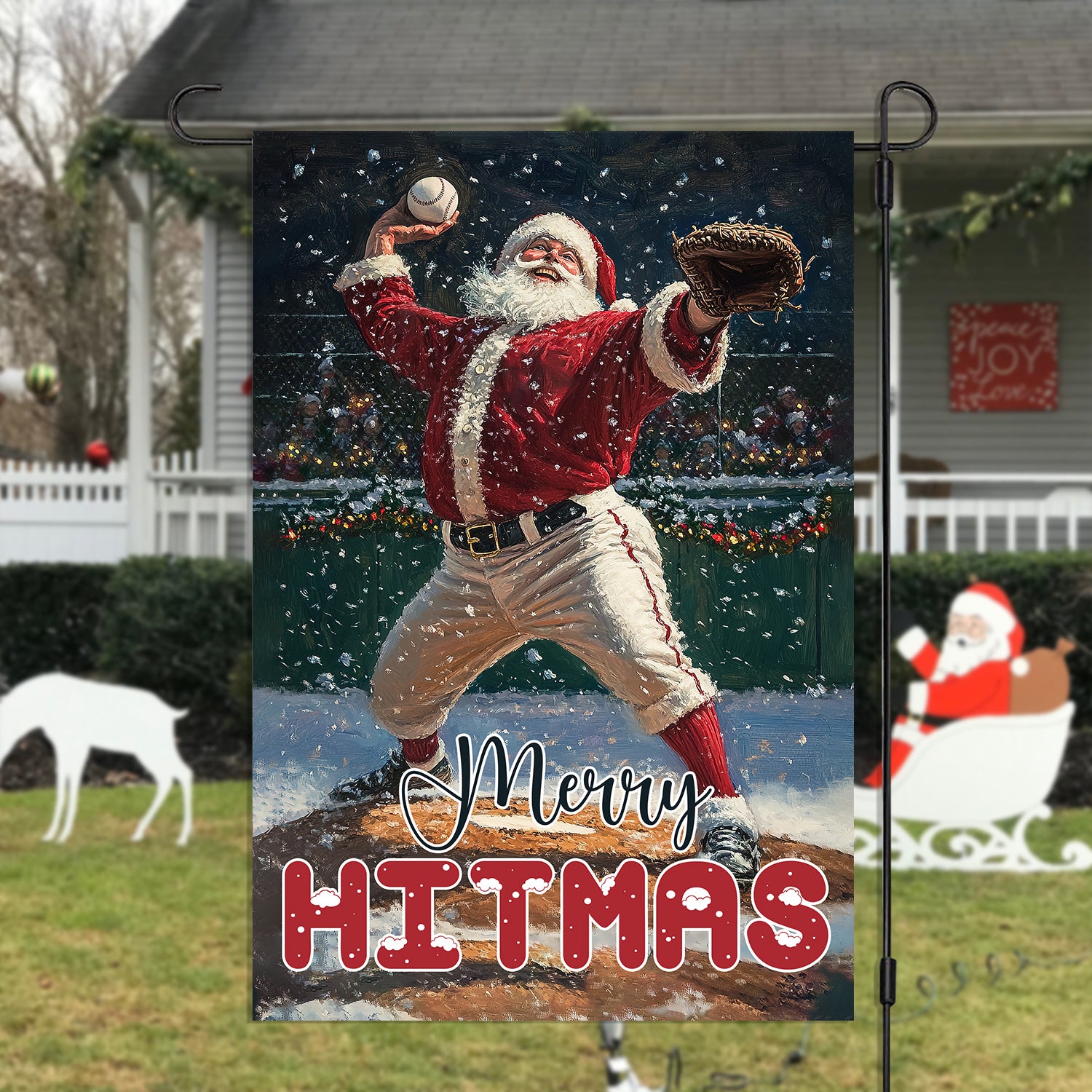 Santa Claus Playing Baseball Garden Flag Merry Hitmas Outdoor Decor Baseball Lovers Gift