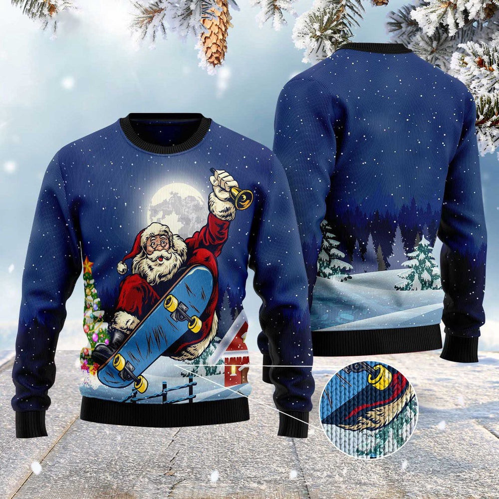 Santa Claus Playing Skateboard Ugly Christmas Sweater Funny Ugly Christmas Sweater Cool Christmas Gifts