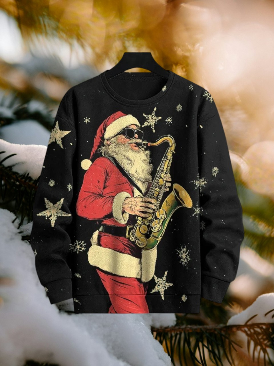 Santa Claus Playing The Saxophone Christmas Sweatshirt Best Christmas Music Themed Gifts