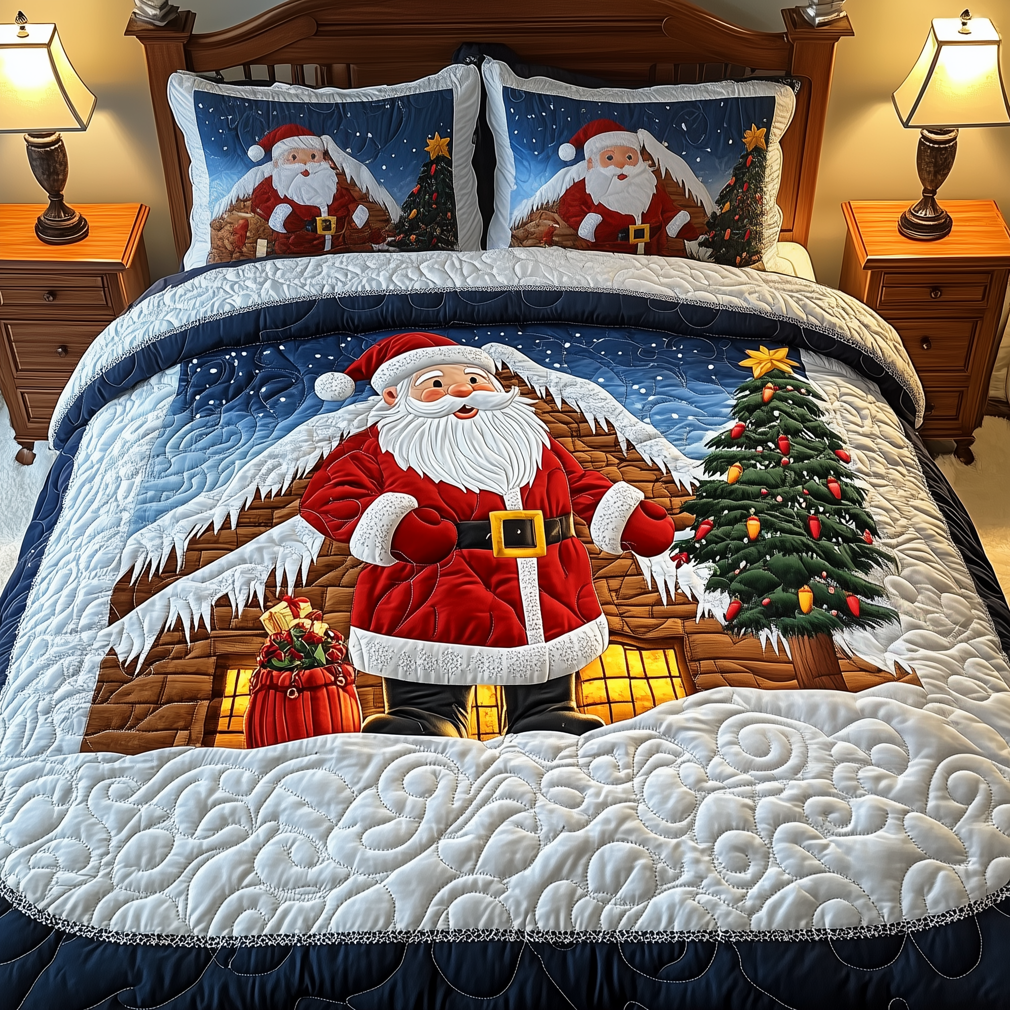 Santa Claus Quilted Bedding Set Christmas Bedding Set Christmas Gifts For Couples