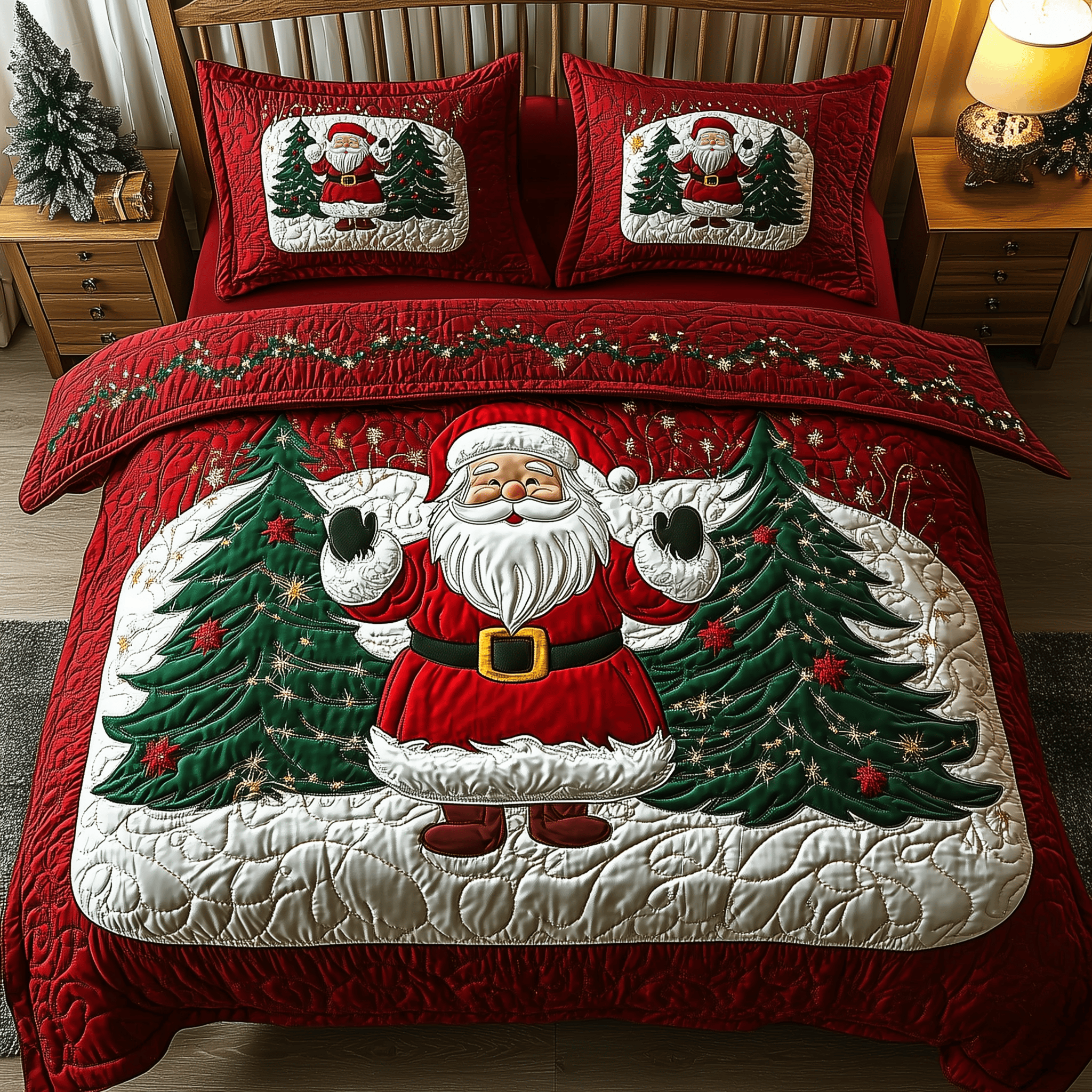 Santa Claus Quilted Bedding Set Christmas Gifts For Relatives