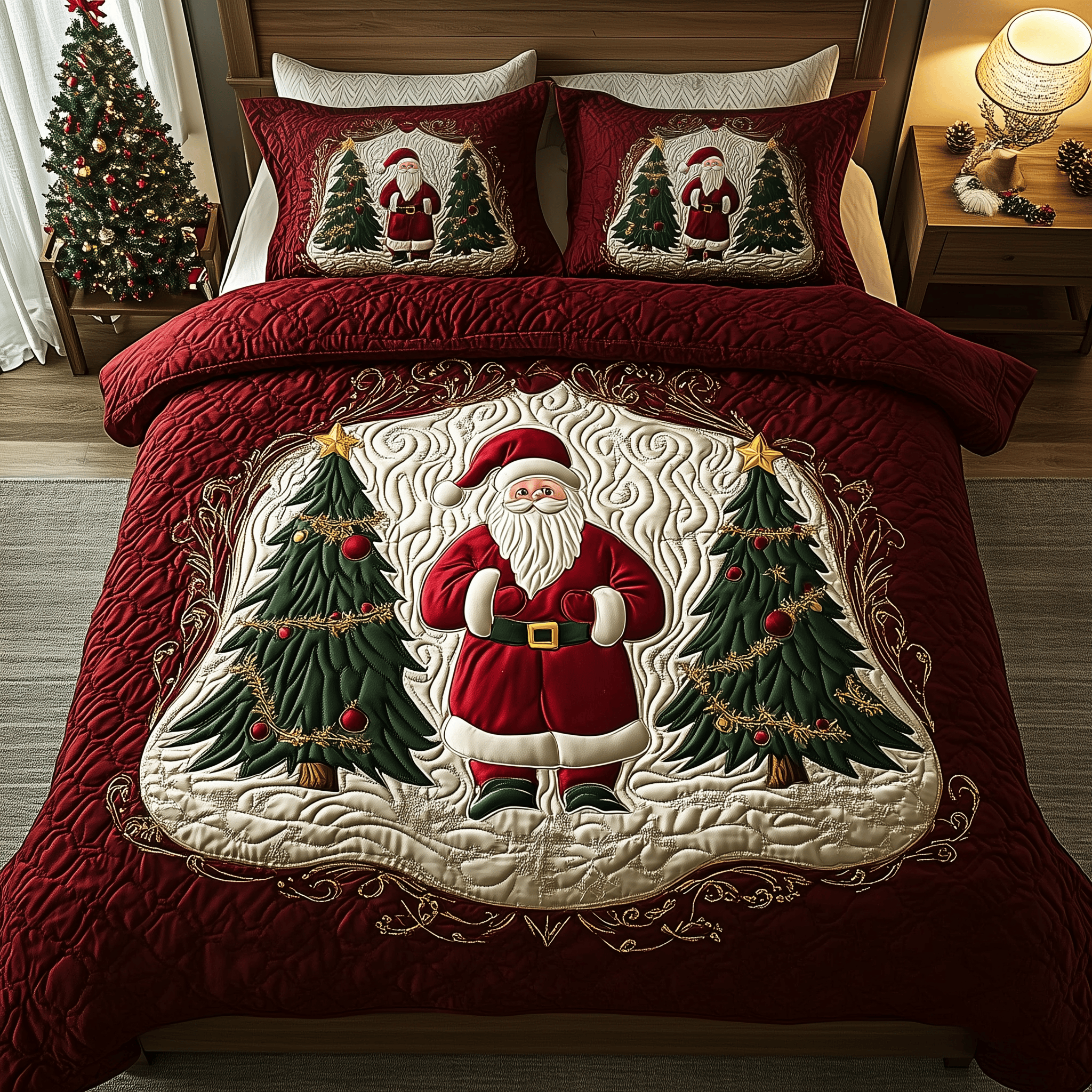 Santa Claus Quilted Bedding Set Christmas Presents For Relatives
