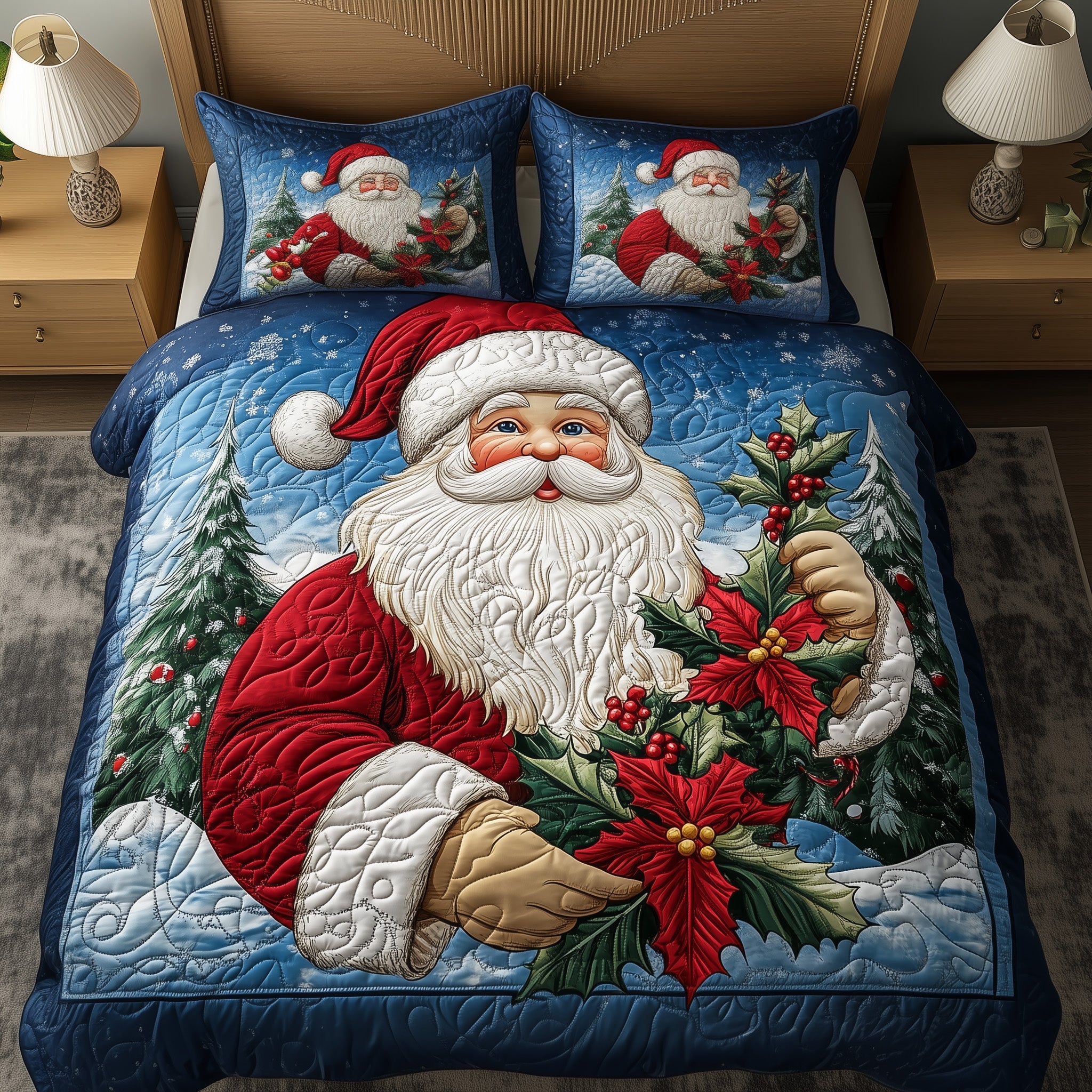 Santa Claus Quilted Bedding Set Cozy Christmas Vibes Home Decor Best Bedding Gifts
