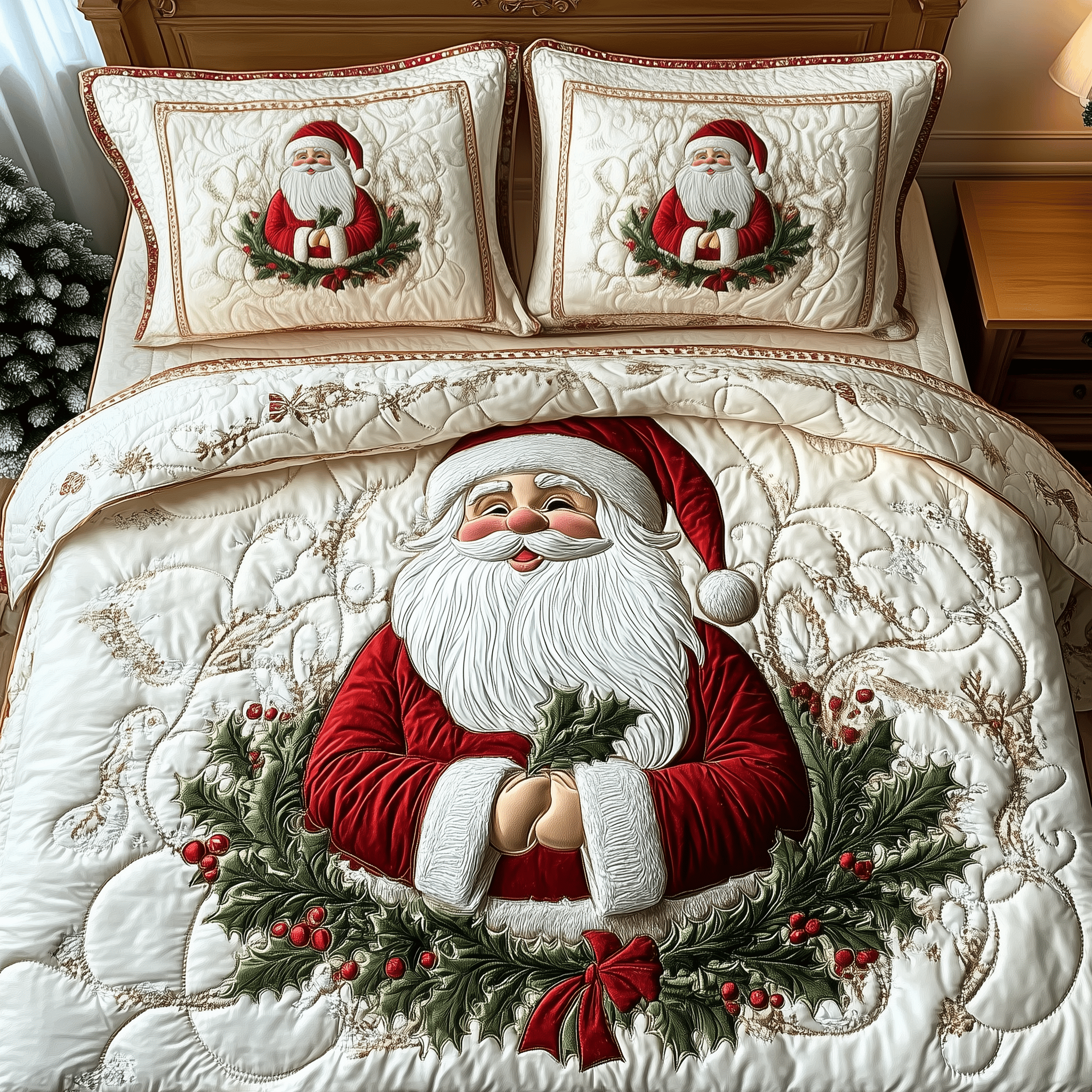 Santa Claus Quilted Bedding Set Family Christmas Present Ideas
