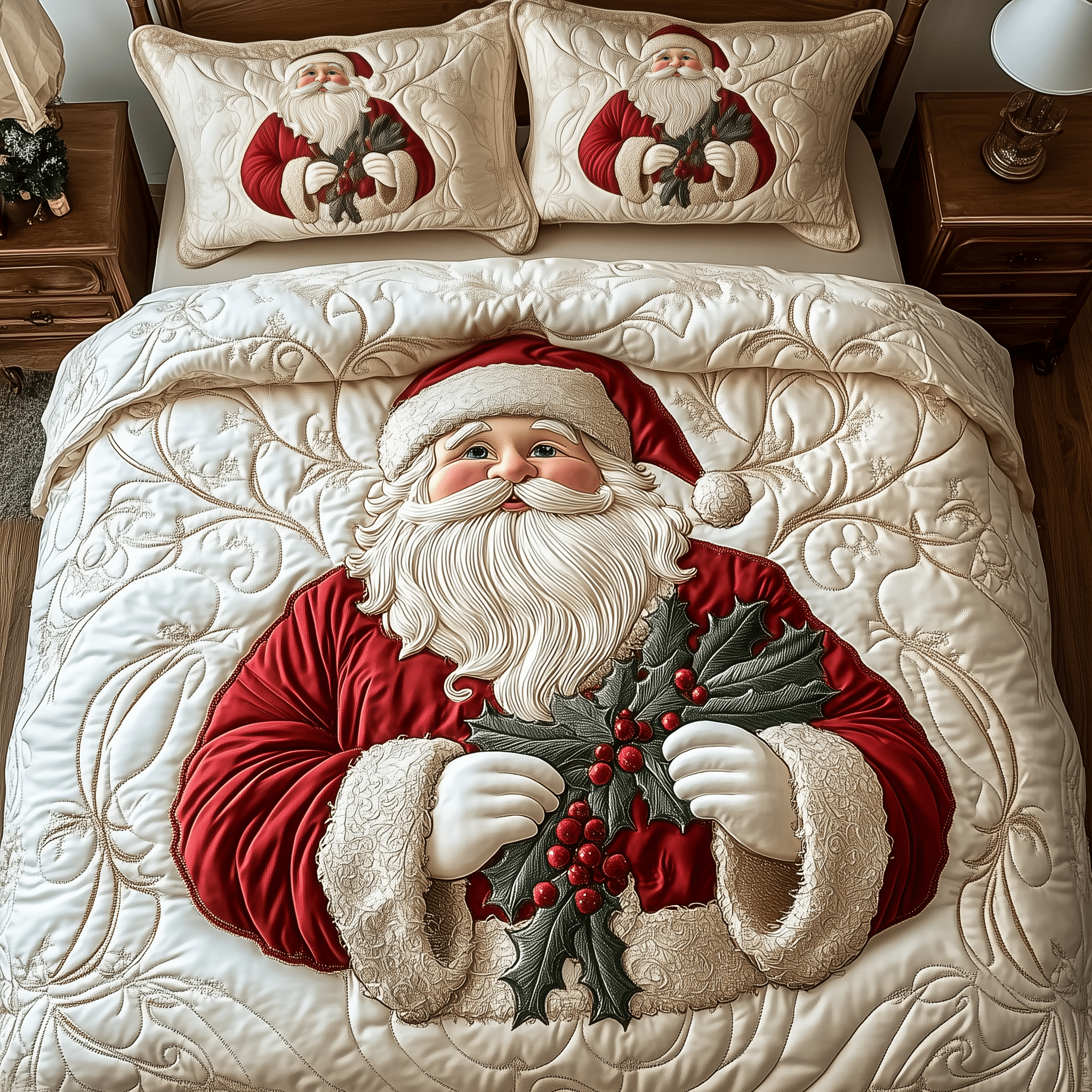 Santa Claus Quilted Bedding Set Family Xmas Gift Ideas