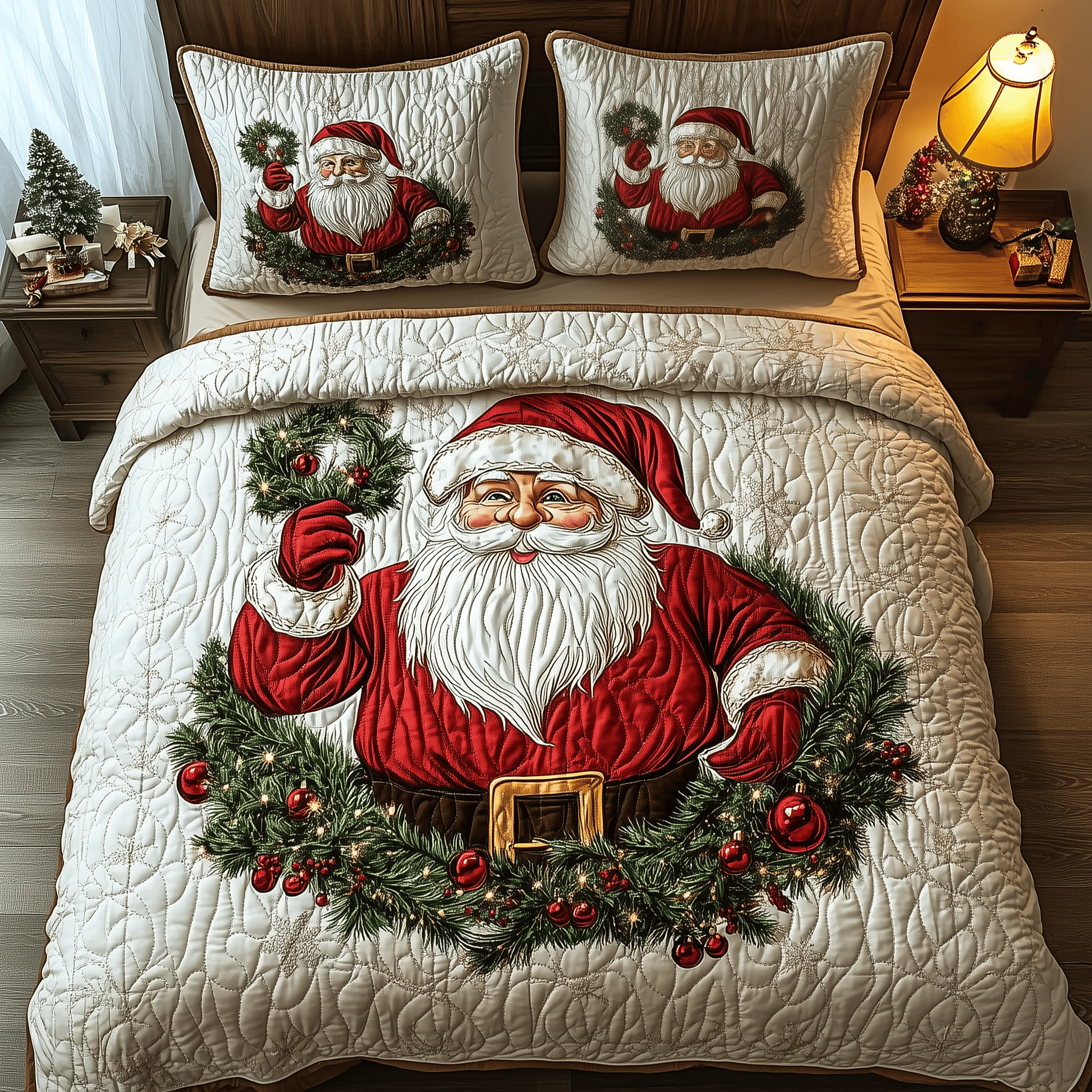 Santa Claus Quilted Bedding Set Family Xmas Ideas