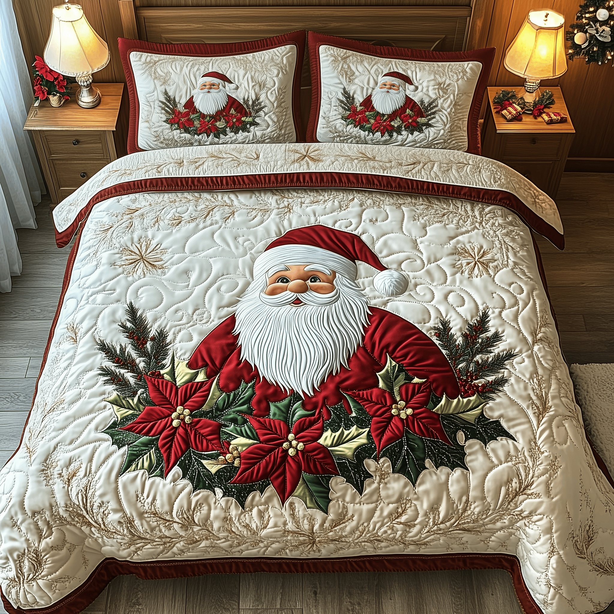 Santa Claus Quilted Bedding Set Family Xmas Present Ideas