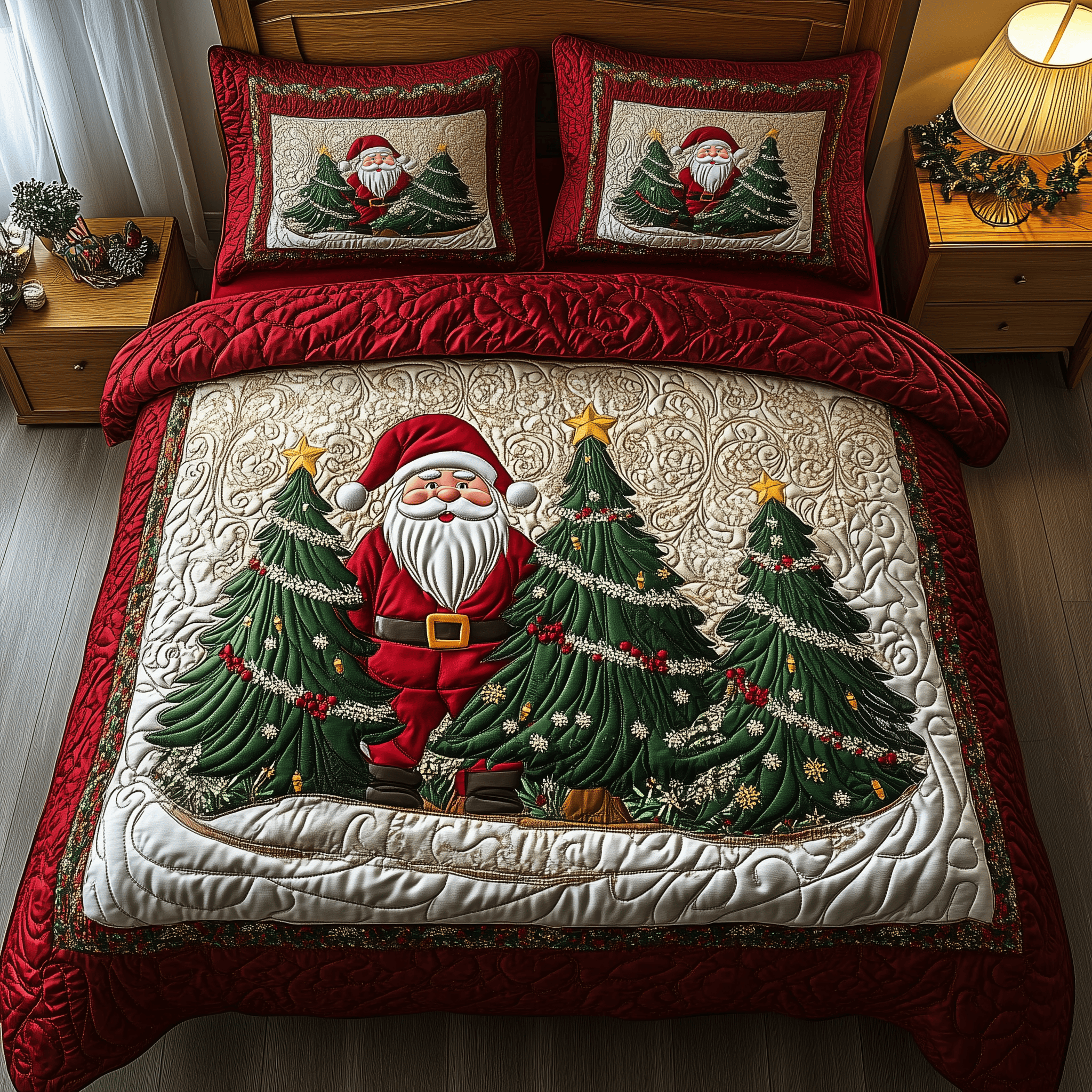 Santa Claus Quilted Bedding Set Gifts For The Family Christmas