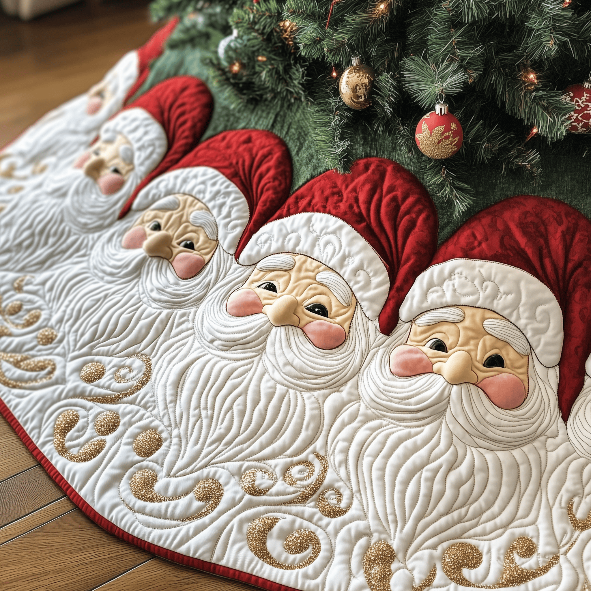 Santa Claus Quilted Tree Skirt Christmas Tree Skirt Unique Christmas Gifts For Wife