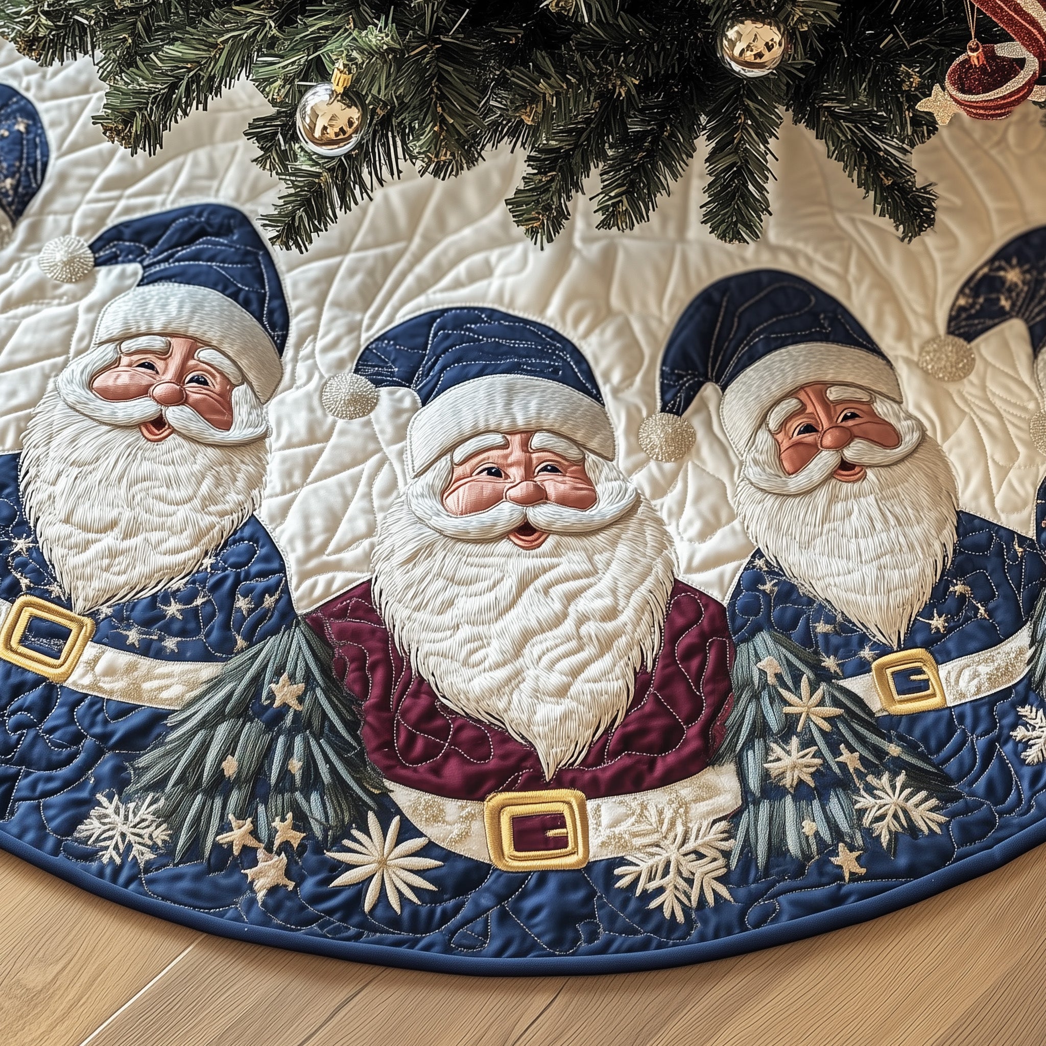 Santa Claus Quilted Tree Skirt Cozy Tree Skirt For Holiday Decor