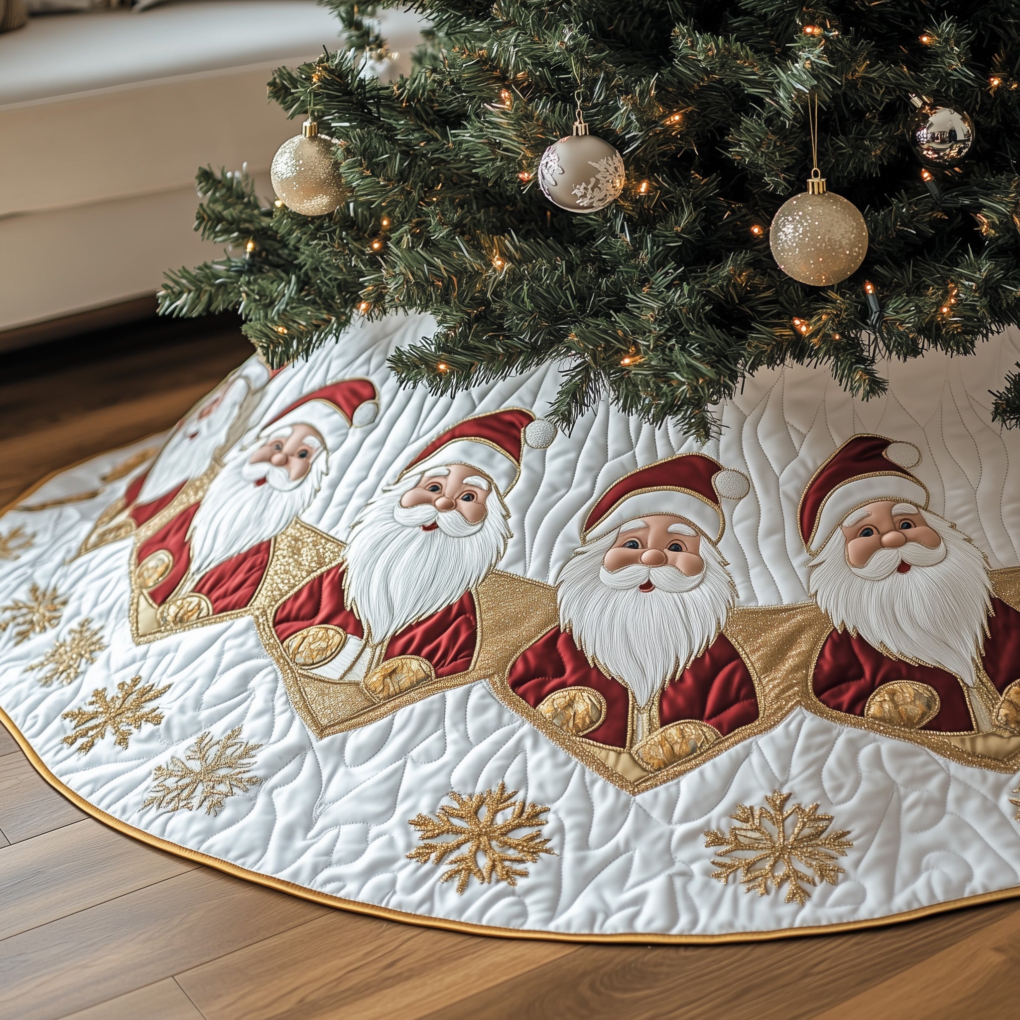 Santa Claus Quilted Tree Skirt Elegant Christmas Tree Decor Merch