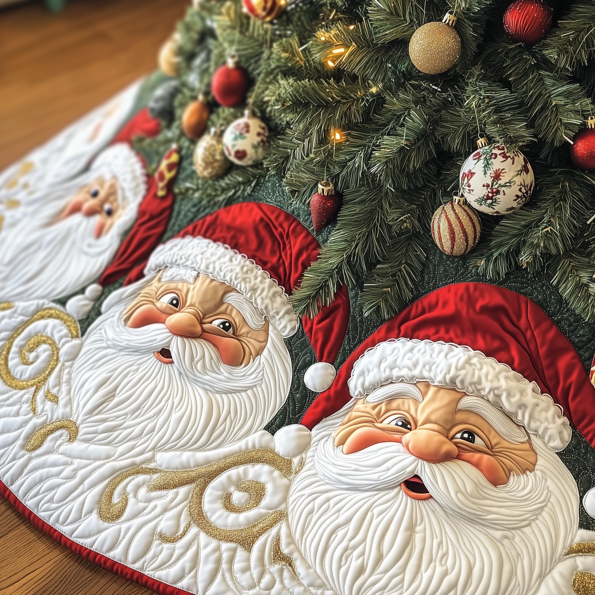 Santa Claus Quilted Tree Skirt Holiday Gift Merch