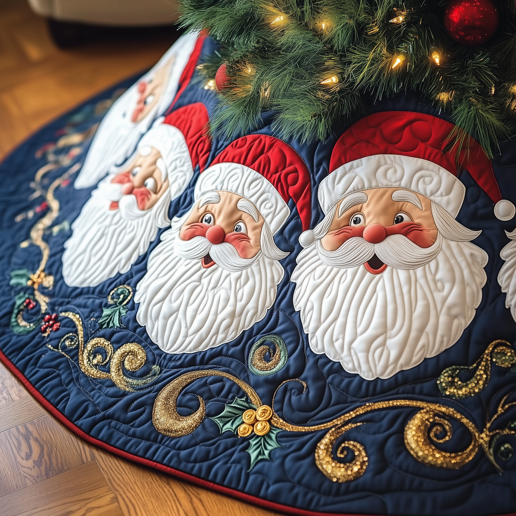 Santa Claus Quilted Tree Skirt Joyful Holiday Season Gift Merch