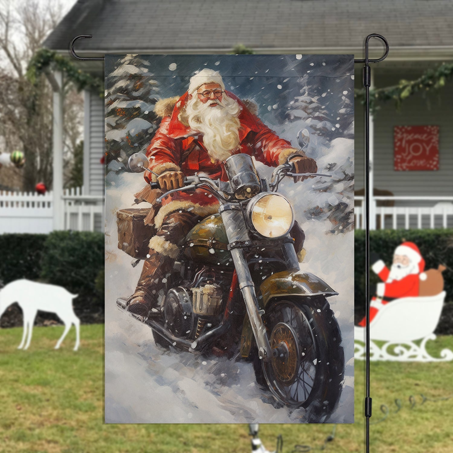 Santa Claus Ride A Motorcycle Christmas Flag Winter Home Decor Ideas Santa Claus Lovers Gifts