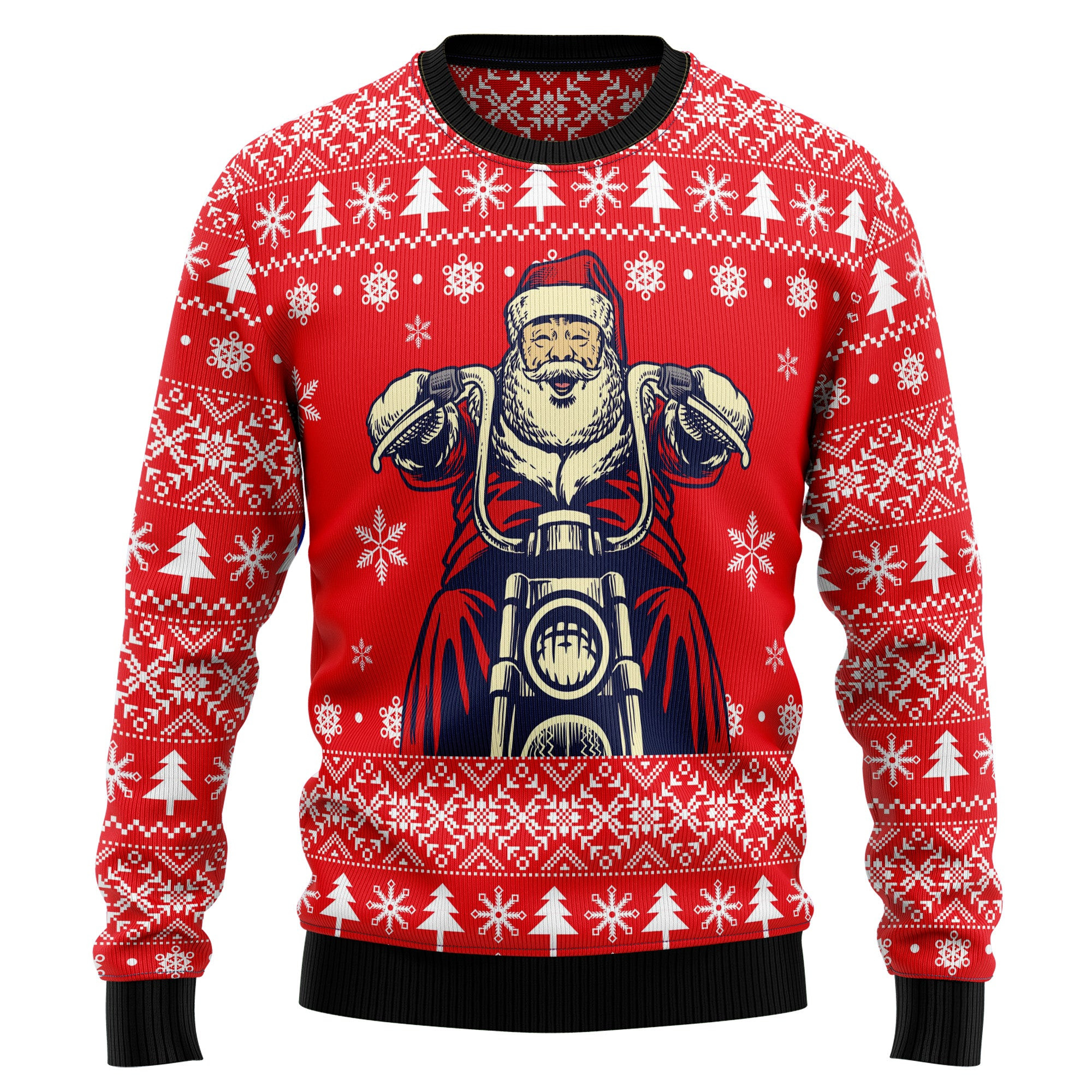 Santa Claus Ride Motorcycle Ugly Christmas Sweater