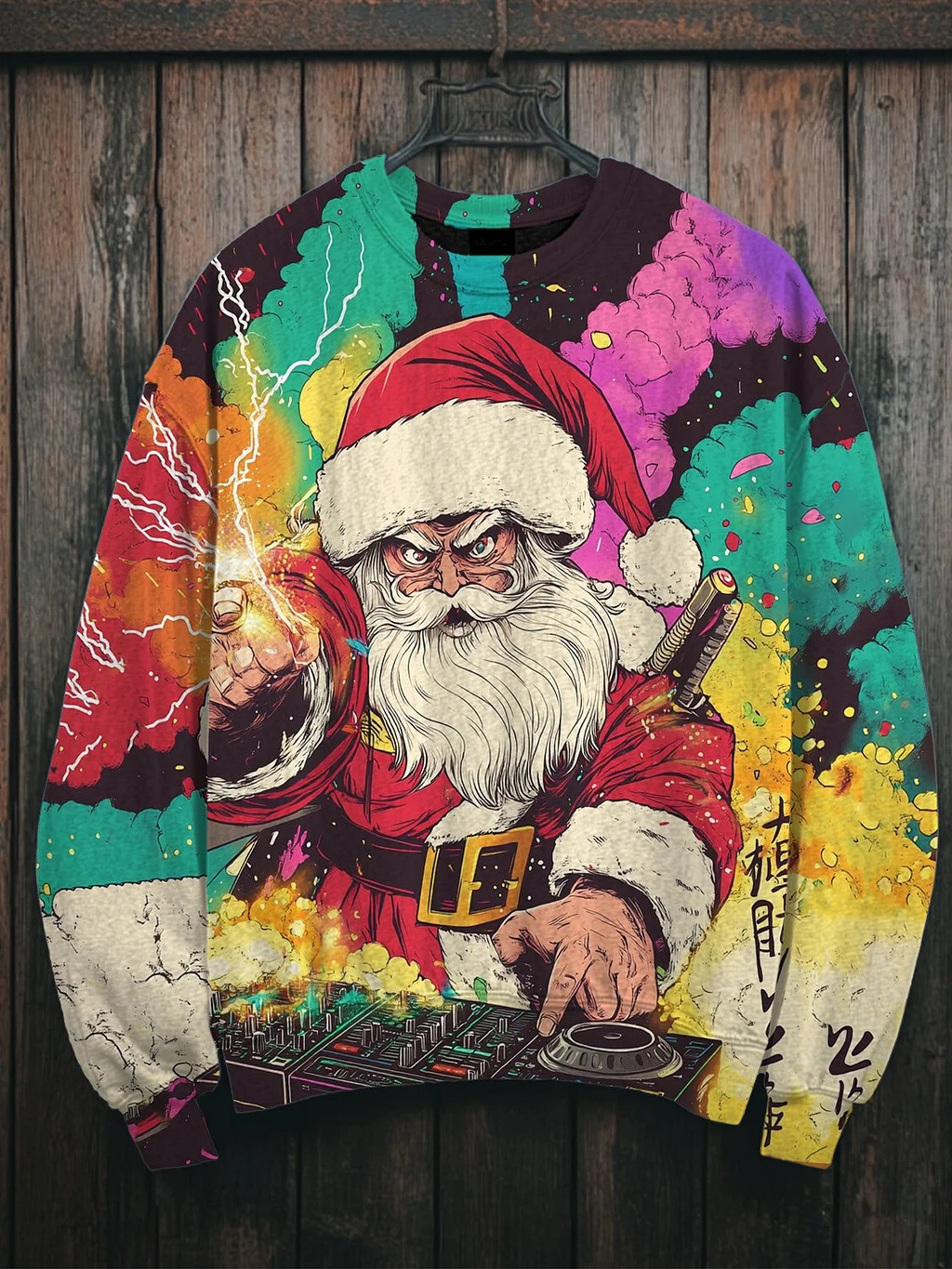 Santa Claus Samurai DJ Japanese Christmas Sweatshirt DJ Themed Gifts For Christmas